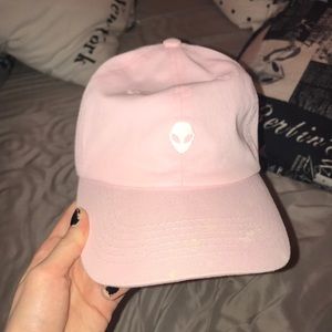Pink and white alien baseball cap